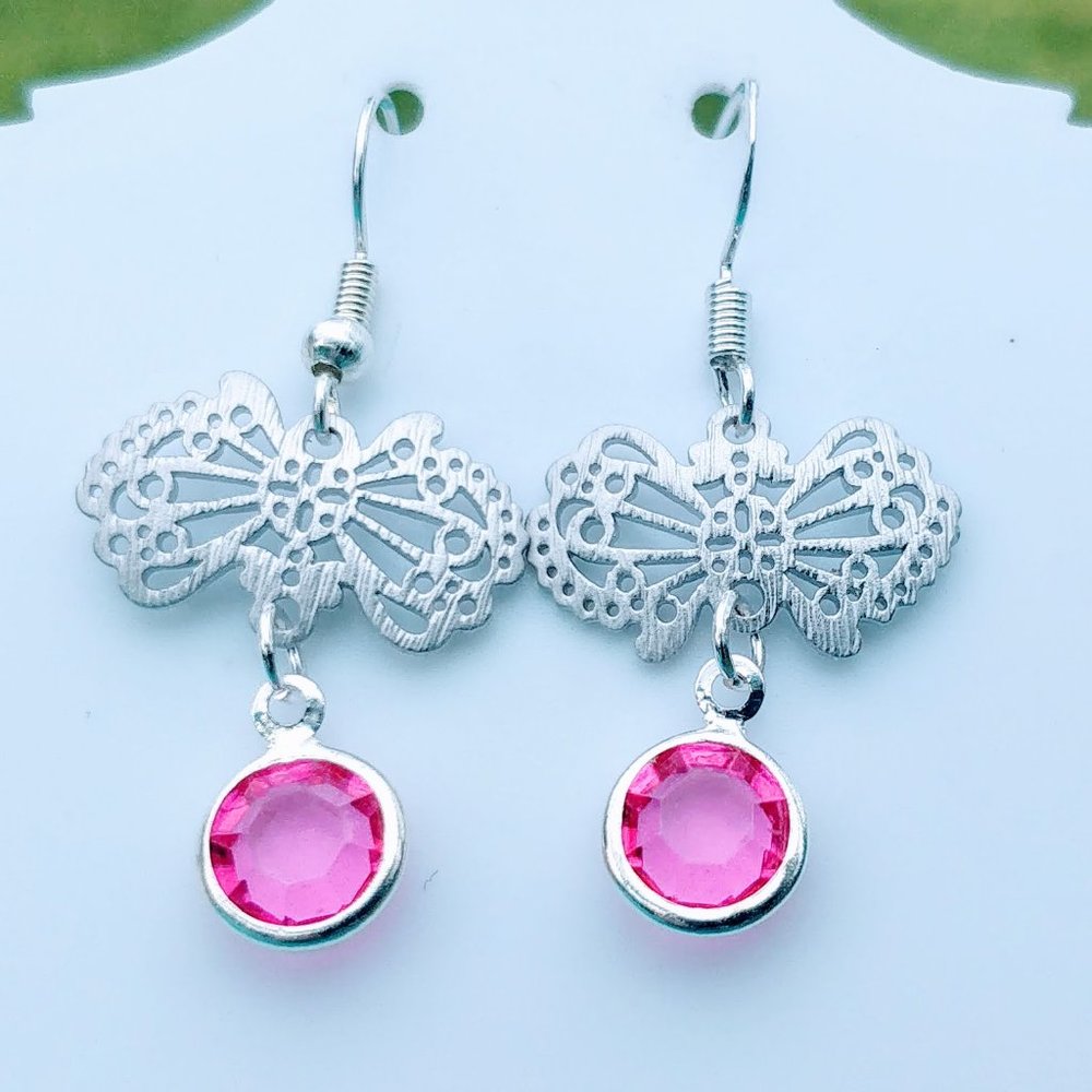 White Gold Plated Butterfly Crystal Earrings